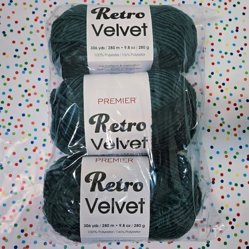 🎄🛍❤️Premier Retro Velvet Yarn EMERALD GREEN 9.8 OZ 3 SKEINS NEW IN PKG